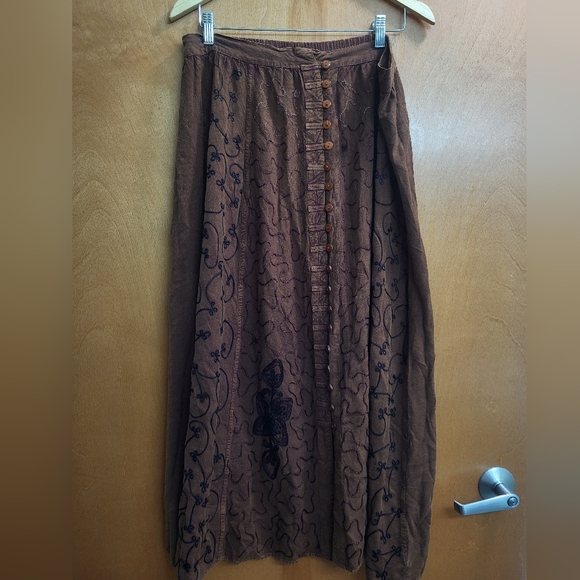 Dresses & Skirts - Vintage Brown Rayon Indian Renassiance Maxi Skirt L